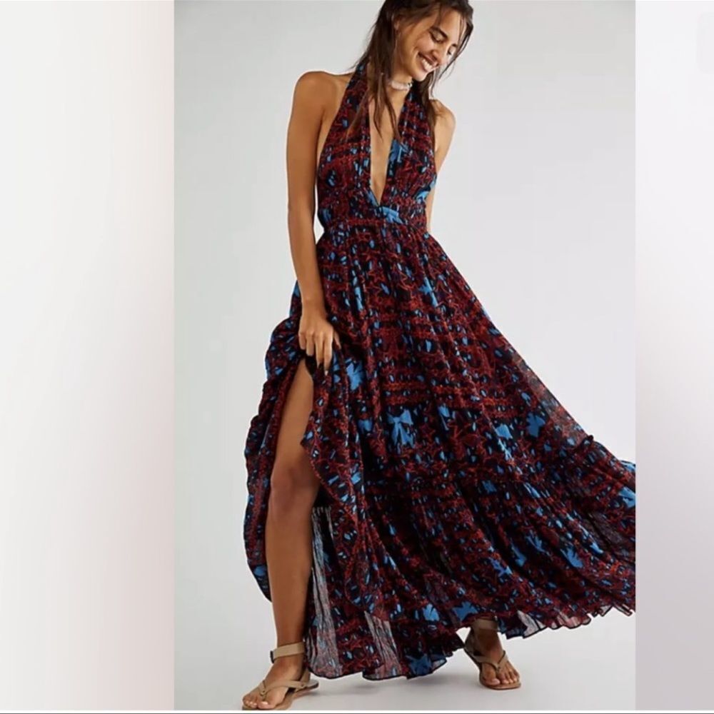 Free People X Zandra Rhodes Super Nova Maxi Halter Dress XS boho NWOT RARE - Picture 8 of 10